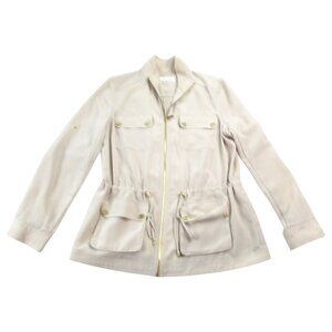 Calvin‎ Klein Utility Jacket Womens Medium Beige Long Sleeve Tie Waist Full Zip